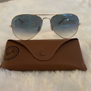 Ray-Ban Gold Aviator Sunglasses with Blue Lenses